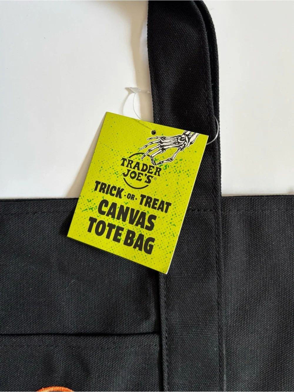 Trader Joe’s Mini Tote Bag Halloween Black Orange Embroidered Trick or Treat NWT